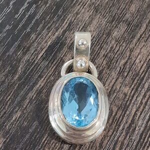 Sterling Silver Oval Blue Topaz Pendant Necklace - Women Jewelry